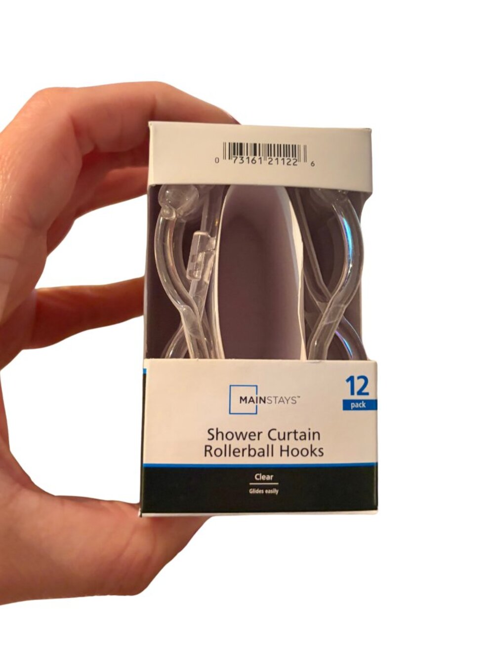 Mainstays Shower Curtain Rollerball Hooks, Easy Gliding, Clear, Set of 12